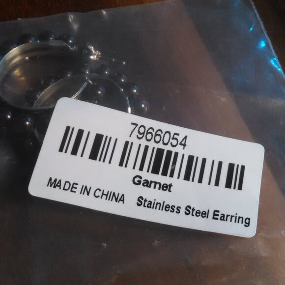 Mozambique Garnet Stainless Steel Hoop Earrings - Picture 8 of 8